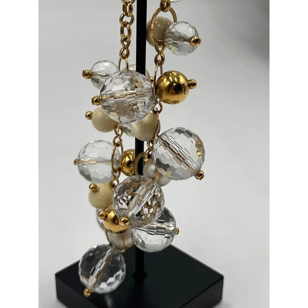 Kate Spade Signed‎ Gold Tone Pearl and Faceted Clear Beaded Cha Cha Bracelet - Picture 8 of 9